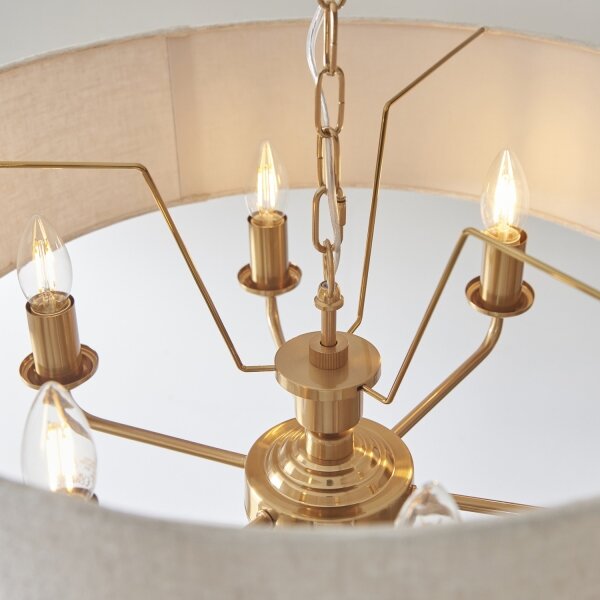 Endon 110722 - Lustră suspendată pe lanț HIGHCLERE, 6xE14/40W/230V, bej/alamă, diametru 55 cm