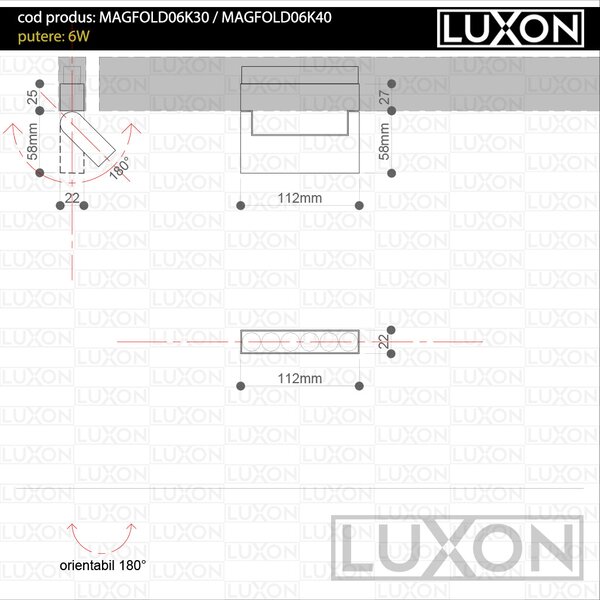 Proiector pentru sina magnetica orientabil FOLD06 LED LUXON