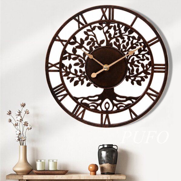 Ceas de perete decorativ Pufo Copacul Vieții, design vintage cu cifre romane, 26 cm