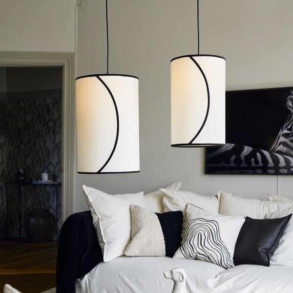 PR Home Lampă suspendată Ava, Ø 25 cm, bumbac organic, crem, reglabil, Bej, Camera de zi / sufragerie, Țesătură / Textil