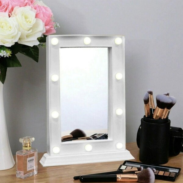 Oglinda profesionala pentru makeup Pufo cu 10 becuri LED, iluminare uniforma pentru machiaj si cosmetica, 33 x 25 cm