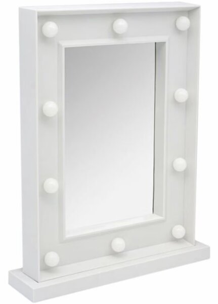 Oglinda profesionala pentru makeup Pufo cu 10 becuri LED, iluminare uniforma pentru machiaj si cosmetica, 33 x 25 cm