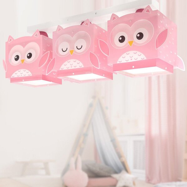 Dalber lampă suspendată Little Owl, roz, 3 becuri, reglabil, Roz / Rosé, Camera copiilor, Plastic