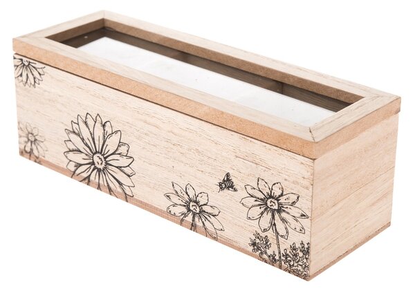 Cutie din lemn Meadow flowers, pentru pliculețe deceai, maro, 23 x 8 x 8 cm