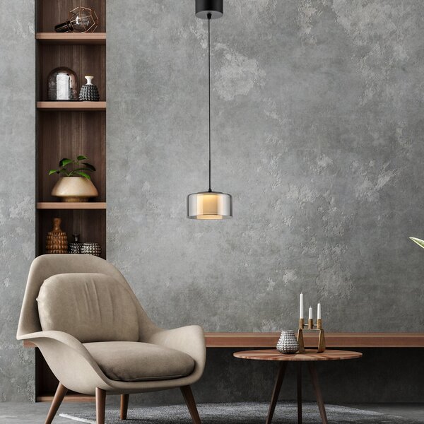 Paul Neuhaus Lampă suspendată LED Rika, Ø 15 cm, sticlă, dimabil, reglabil, Negru, Camera de zi / sufragerie, Sticlă, Modern