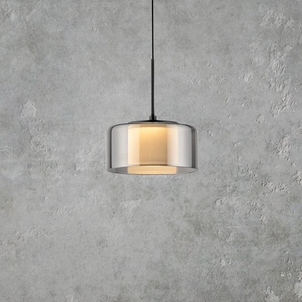 Paul Neuhaus Lampă suspendată LED Rika, Ø 15 cm, sticlă, dimabil, reglabil, Negru, Camera de zi / sufragerie, Sticlă, Modern