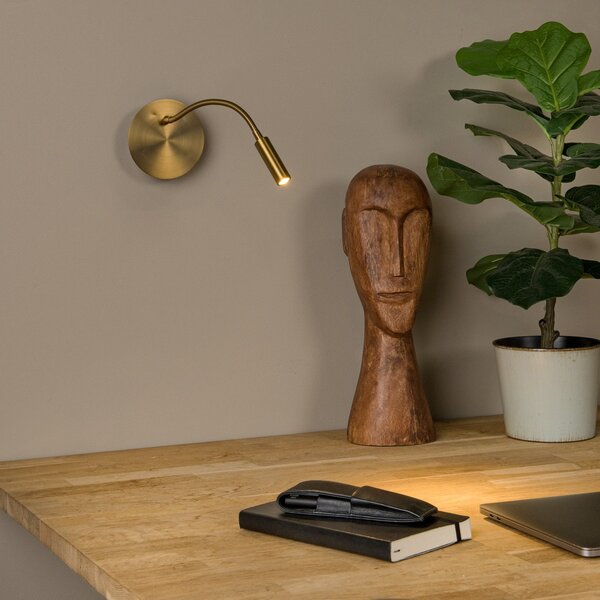 Lucide Spot de perete cu baterii LED Jolijn, auriu mat, braț flexibil, Ø 11 cm, magnet, Auriu / Alamă, dormitor, Metal