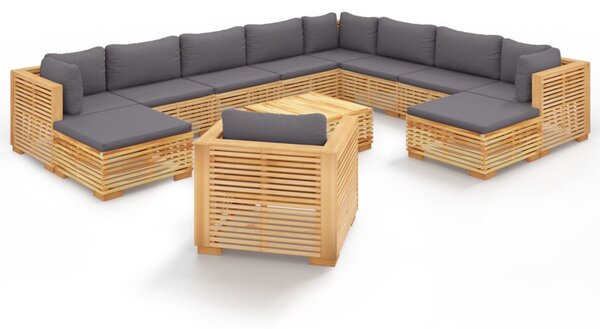 Set mobilier grădină cu perne, 12 piese, lemn masiv de tec