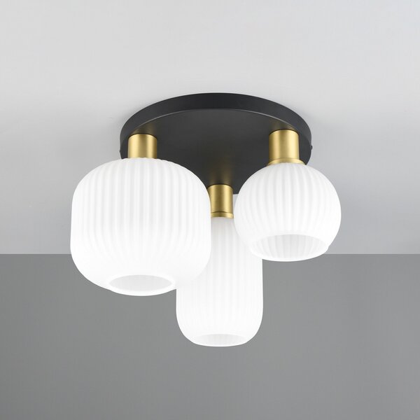 Trio Lighting Plafonieră Diva, 3 becuri, metal, sticlă, alb, culoarea alamei, reglabil, Negru, Camera de zi / sufragerie, Sticlă
