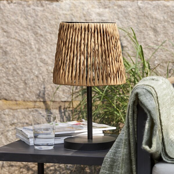 STAR TRADING Lampă de masă solară LED Cesta 48cm maro/negru plastic/metal, Maro / Rugină, Metal, Modern, Lumini solare