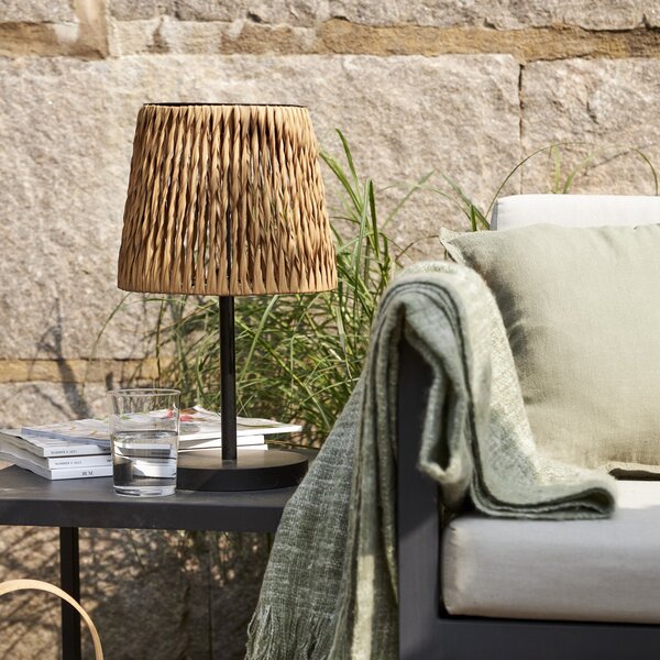 STAR TRADING Lampă de masă solară LED Cesta 48cm maro/negru plastic/metal, Maro / Rugină, Metal, Modern, Lumini solare