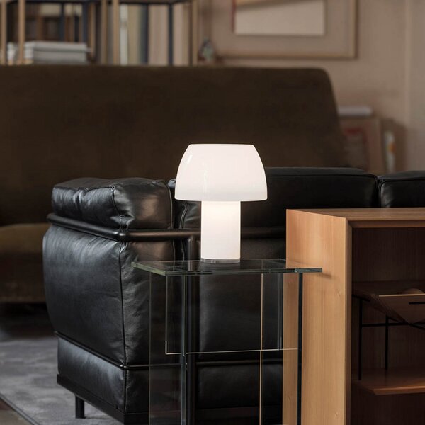 Nemo Lampa de masă reîncărcabilă LED Lorosae, alb, sticlă, IP54, USB, reglabil, Alb, Sticlă
