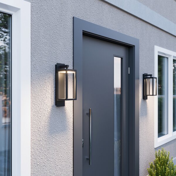 Lucande Aplică LED pentru exterior Ferdinand, gri, metal, 38 cm, Gri, Sticlă, Modern, Felinar