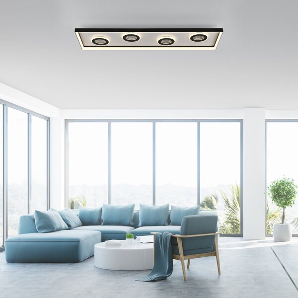 Paul Neuhaus plafonieră LED Dune, 100cm, negru, CCT, dimabil., reglabil, Negru, Camera de zi / sufragerie, Aluminiu, Modern, Plafon unghiular direct
