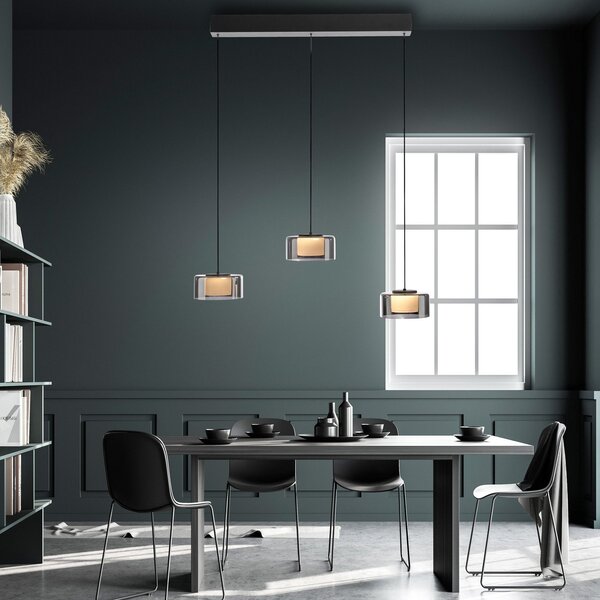 Paul Neuhaus Lampă suspendată LED Rika, 71 cm, sticlă, dimabil, reglabil, Negru, Camera de zi / sufragerie, Sticlă, Modern