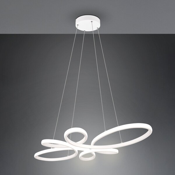 Trio Lighting Lampă suspendată Fly LED, alb mat, 4.000 K, 83 cm x 45 cm, reglabil, Alb, Camera de zi / sufragerie, Metal, Modern