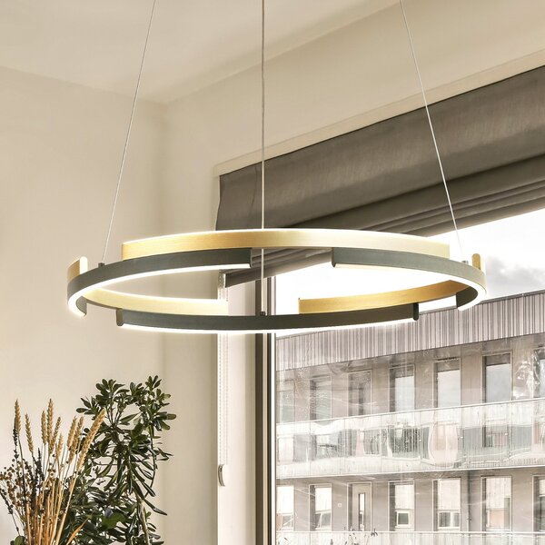 FISCHER & HONSEL Lampă suspendată LED Circly, metal, telecomandă, CCT, dimabil, reglabil, Negru, Camera de zi / sufragerie, Metal, Modern