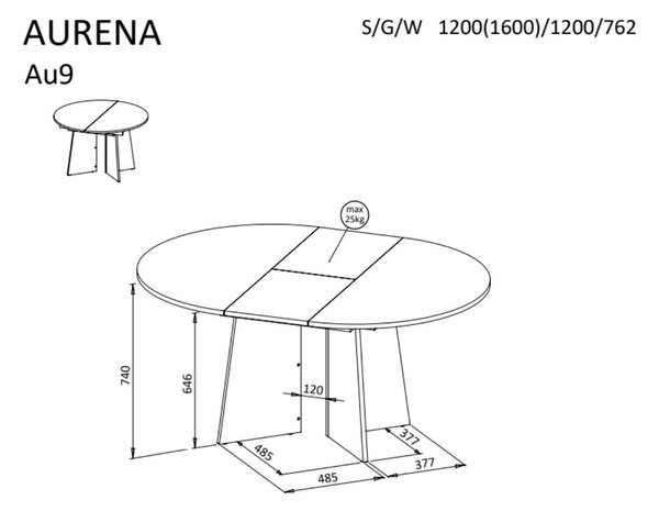 Masă rotundă extensibilă Aurena Au9, nuc regal (120-160 cm)
