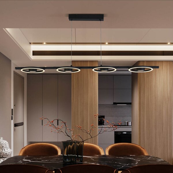 Searchlight Space LED lampă suspendată LED, 4 becuri, negru, metal, reglabil, Negru, Camera de zi / sufragerie, Metal, Modern