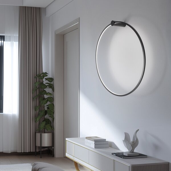 Milagro Lighting Aplică de perete LED Saturno, negru, Ø 80 cm, metal, 4.000 K, Negru, Camera de zi / sufragerie, Aluminiu, Modern