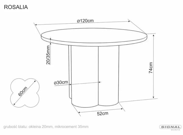 Masă de dining rotundă Rosalia, gri (120 cm)
