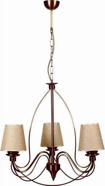 Candelabru suspendat CLASSIC pe lanț, 3xE14/40W/230V, bronz/bej