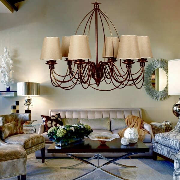 Candelabru pe lanț CLASSIC 6xE14/40W/230V bronz/bej