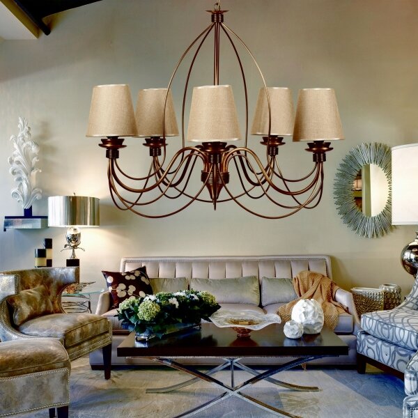 Candelabru CLASSIC cu lanț, 5xE14/40W/230V, bronz/bej
