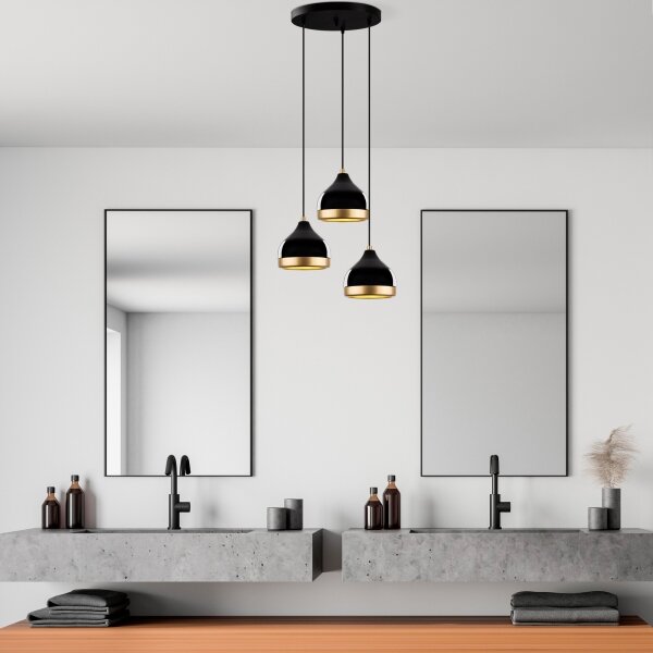 Lustră suspendată pe cablu YILDO 3xE27/40W/230V negru/auriu