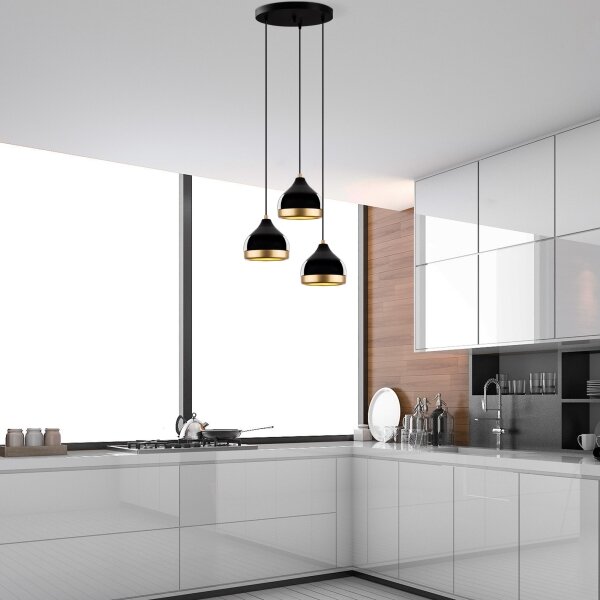 Lustră suspendată pe cablu YILDO 3xE27/40W/230V negru/auriu
