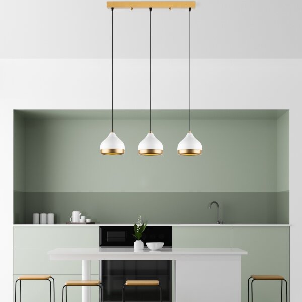 Lustră suspendată pe cablu YILDO 3xE27/40W/230V alb/auriu