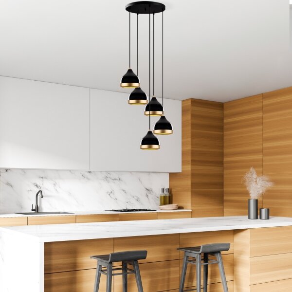 Candelabru suspendat cu cablu YILDO 5xE27/40W/230V negru/auriu