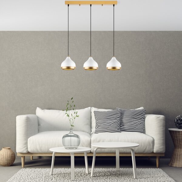 Lustră suspendată pe cablu YILDO 3xE27/40W/230V alb/auriu