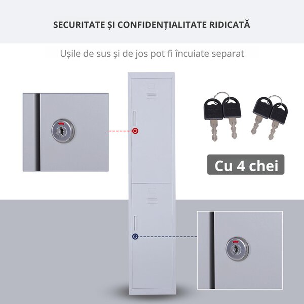 Dulapior Haine din Otel 4 Rafturi 2 Usi cu Inchidere de Siguranta, Gri, 38x46x180cm Vinsetto | Aosom Romania