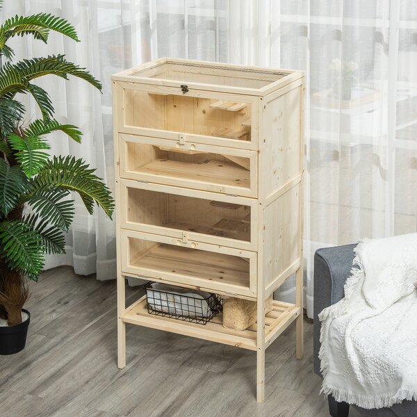 PawHut Cusca pentru Rozitori si Hamsteri cu 4 Rafturi cu Acoperis Trapa in Lemn 60x40x120cm | Aosom Romania