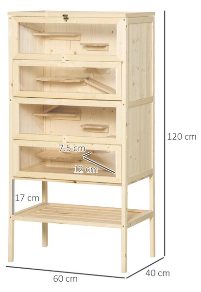 PawHut Cusca pentru Rozitori si Hamsteri cu 4 Rafturi cu Acoperis Trapa in Lemn 60x40x120cm | Aosom Romania
