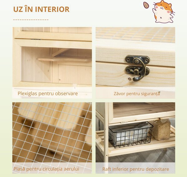 PawHut Cusca pentru Rozitori si Hamsteri cu 4 Rafturi cu Acoperis Trapa in Lemn 60x40x120cm | Aosom Romania