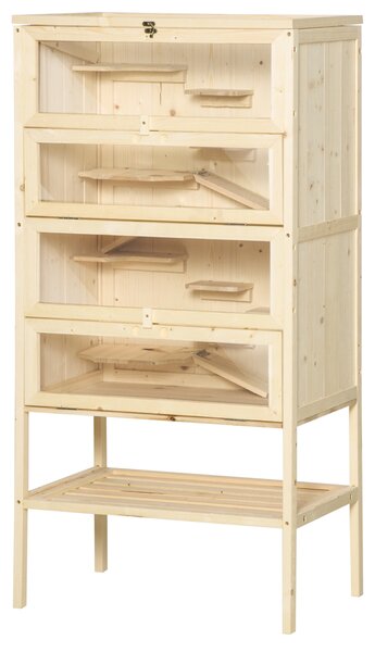 PawHut Cusca pentru Rozitori si Hamsteri cu 4 Rafturi cu Acoperis Trapa in Lemn 60x40x120cm | Aosom Romania