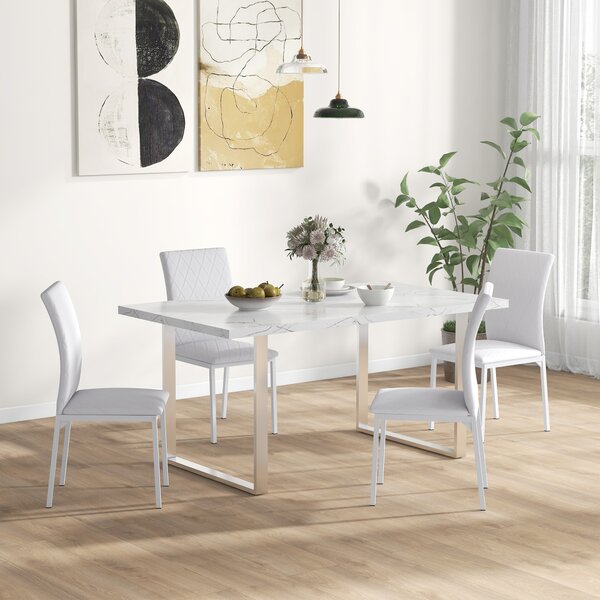 HOMCOM Scaune Sufragerie 4piese, cu Design Modern și Imitație de Piele, 41x50x92 cm, Alb | Aosom Romania