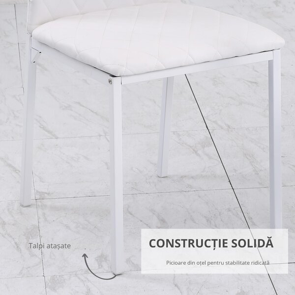 HOMCOM Scaune Sufragerie 4piese, cu Design Modern și Imitație de Piele, 41x50x92 cm, Alb | Aosom Romania