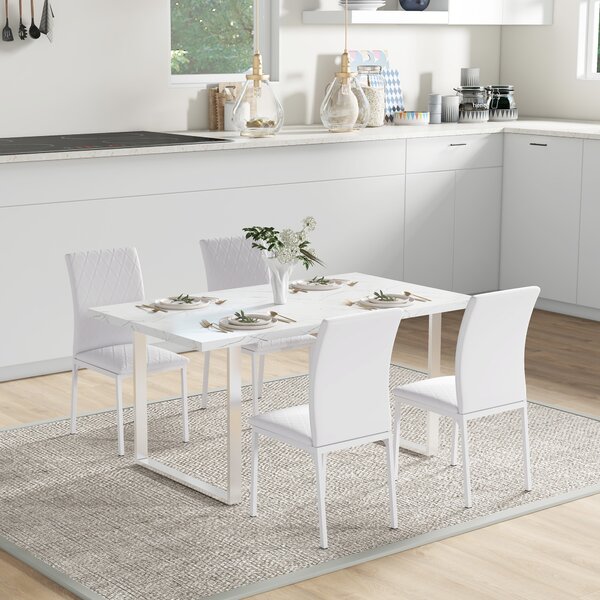 HOMCOM Scaune Sufragerie 4piese, cu Design Modern și Imitație de Piele, 41x50x92 cm, Alb | Aosom Romania
