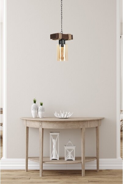 Candelabru suspendat pe lanț JASMIN, 1xE27/40W/230V, maro/bej