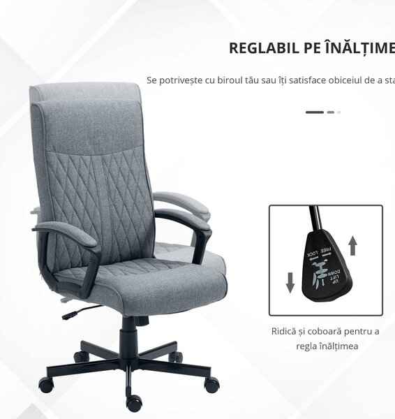 Scaun de birou Vinsetto pentru casa cu spatar inalt, pivotant la 360 de grade, inaltime si inclinare reglabila, gri inchis | Aosom Romania