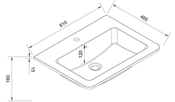 Mereo Mereo, Lavoar pentru mobila, 61x46,5x16 cm, marmura turnata, alb, MER-UCM6147