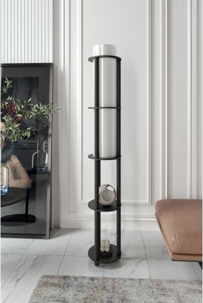 Lampă de podea cu polițe NOTO, 1xE27/40W/230V, neagră