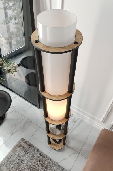 Lampă de podea NOTO cu polițe, 1xE27/40W/230V, bej/negru