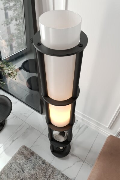 Lampă de podea cu polițe NOTO, 1xE27/40W/230V, neagră