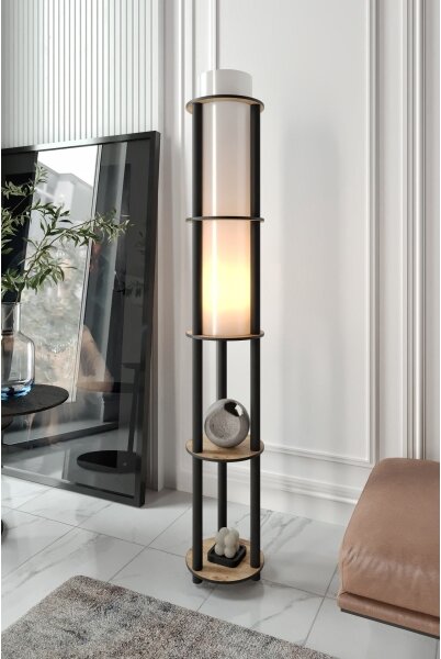 Lampă de podea NOTO cu polițe, 1xE27/40W/230V, bej/negru