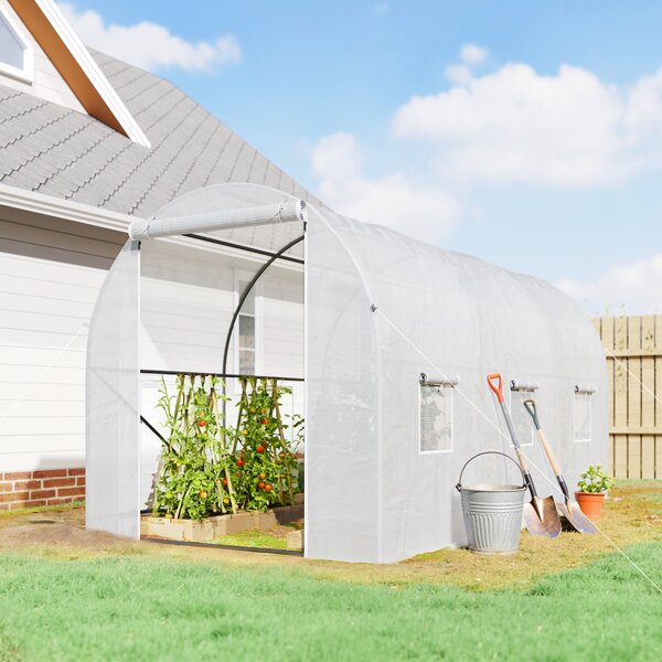 Outsunny sera gradine3,5 x 2 x 2 m, cadru mare din otel galvanizat, tunel din polietilene pentru gradina, alb | Aosom Romania