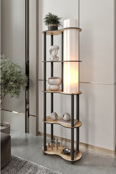 Lampă de podea NOTO cu polițe, 1xE27/40W/230V, bej/negru